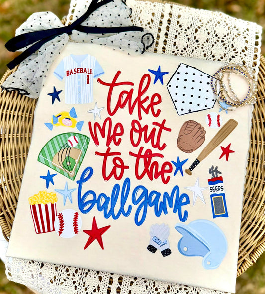 Take me Out to the Ballgame Baseball Doodle Comfort Colors Graphic Tee