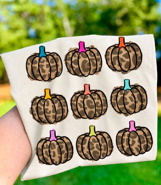 Leopard Pumpkin Grid Fall Comfort Colors Graphic Tee