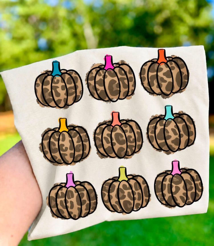 Leopard Pumpkin Grid Fall Comfort Colors Graphic Tee