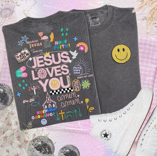 Jesus Loves You Collage Faith Graphic Tee Comfort Colors