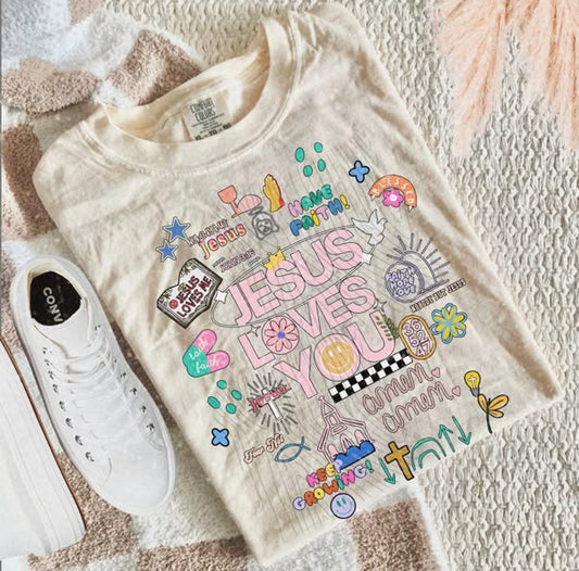 Jesus Loves You Collage Faith Graphic Tee Comfort Colors