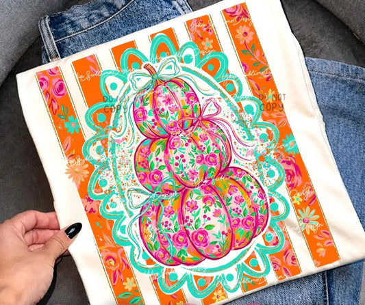 Preppy Floral Pumpkin Comfort Colors Graphic Tee