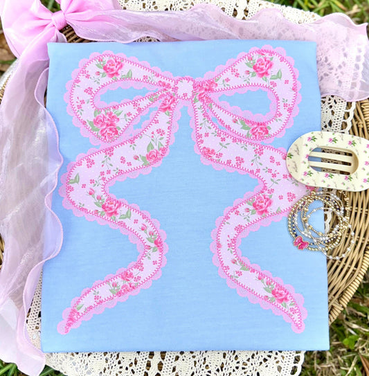 Floral Lace Coquette Bow Trendy Comfort Colors Graphic Tee