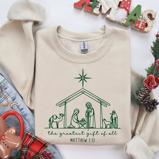 Greatest Gift of All Nativity Christmas Sweatshirt