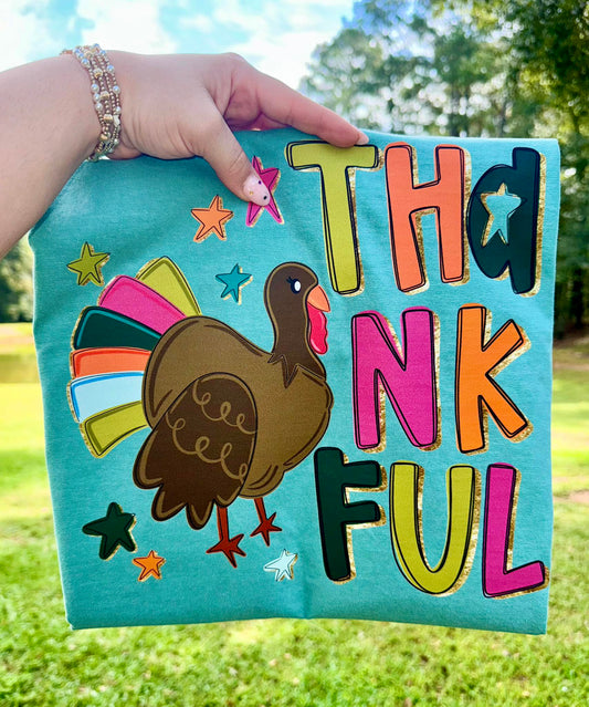 Thankful Doodle Turkey Thanksgiving Comfort Colors Graphic Tee