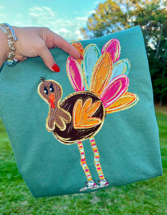 Brushstroke Doodle Turkey Thanksgiving Comfort Colors Graphic Tee