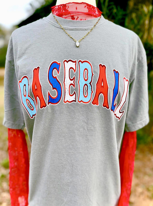 Baseball Varsity Doodle Letters Comfort Colors Graphic Tee