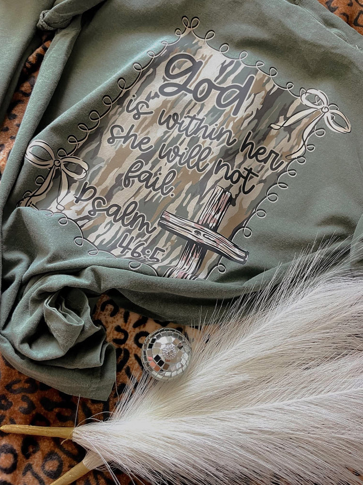 God is Within Her Camo Faith Comfort Colors Graphic Teem