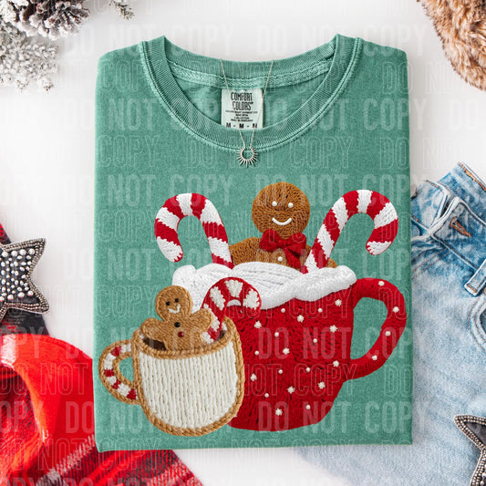 Faux Yarn Hot Cocoa Christmas Comfort Colors Graphic Tee