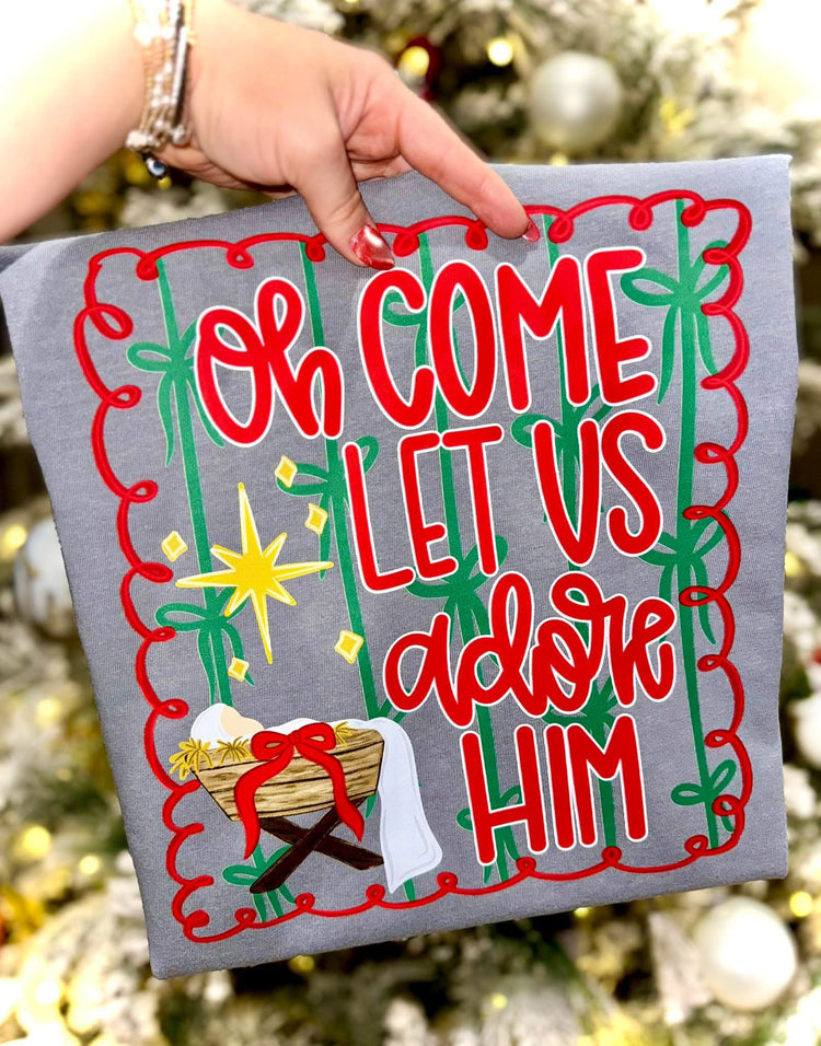 Oh Come Let us Adore Him Christmas Comfort Colors Graphic Tee (Front Printed)