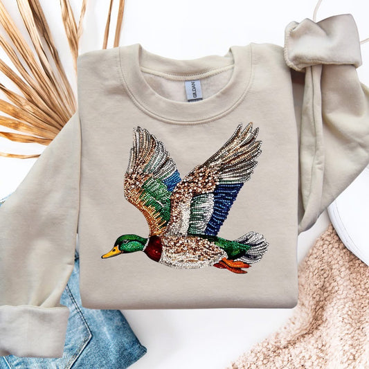 Faux Rhinestone Mallard Camo Hunting Sweatshirt