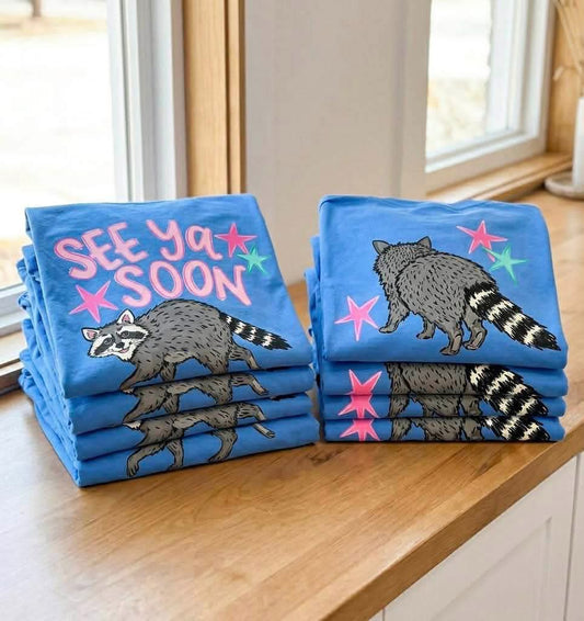 See Ya Soon Raccoon Summer Comfort Colors Graphic Tee Front & Back Full Sized Print