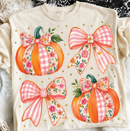 Preppy Floral Coquette Pumpkin Comfort Colors Graphic Tee