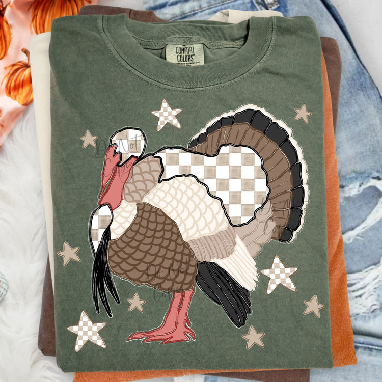 Gingham Turkey Thanksgiving Comfort Colors Graphic Tee