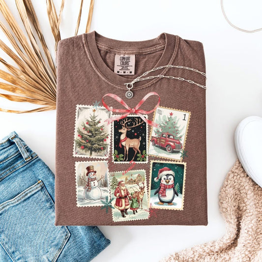 Christmas Stamps Vintage Christmas Comfort Colors Graphic Tee