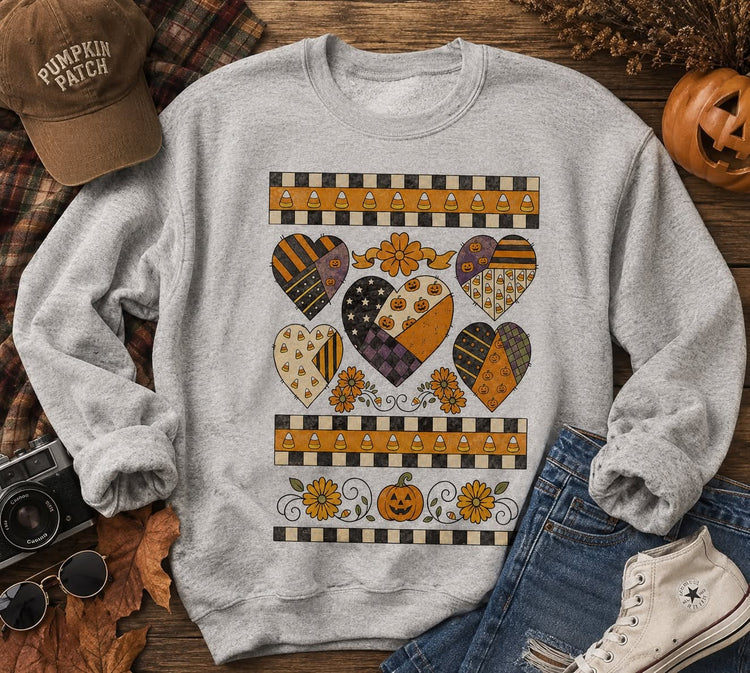 Thrifty Halloween Quilted Hearts Sweatshirt