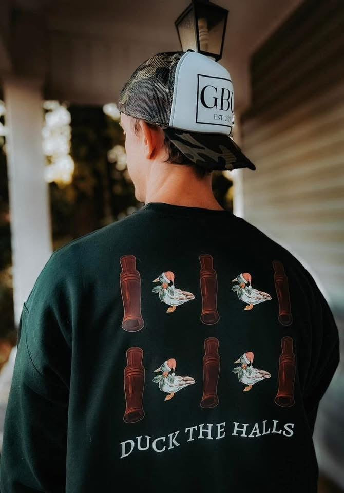 Duck the Halls Mallard Christmas Sweatshirt (Has Front Pocket)