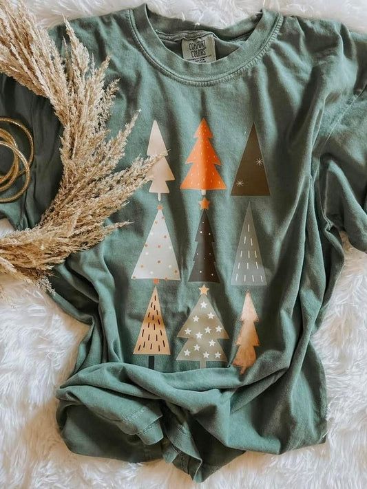Boho Christmas Trees Comfort Colors Graphic Tee