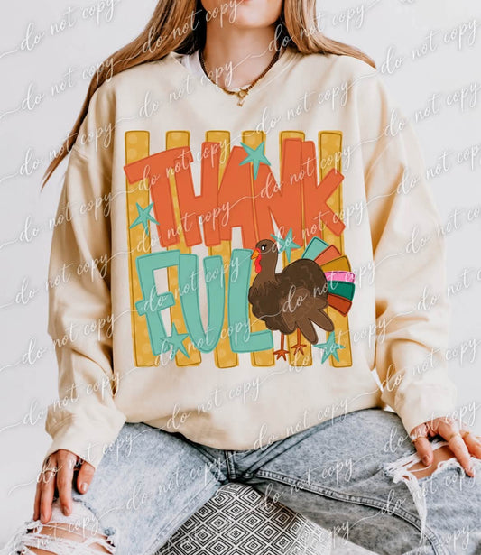 Thankful Striped Thanksgiving Sweatshirt