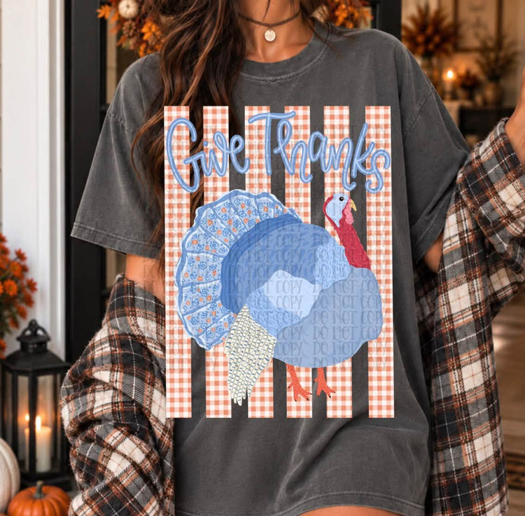Give Thanks Plaid Thanksgiving Comfort Colors Graphic Tee