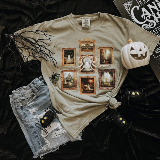 Vintage Framed Ghost Halloween Comfort Colors Graphic Tee