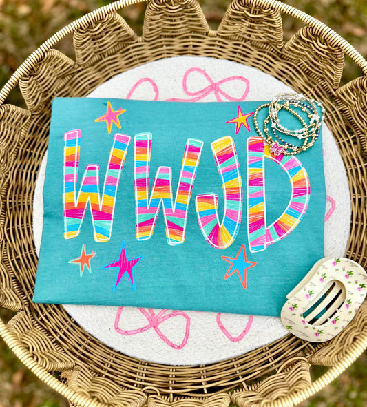 WWJD Striped Doodle Comfort Colors Graphic Tee