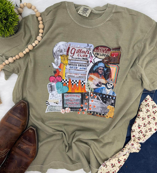Gilleys Collage Moss Comfort Colors Graphic Tee