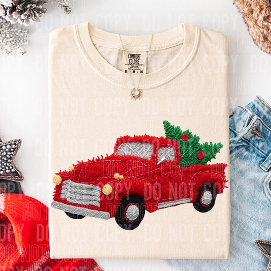 Faux Yarn Christmas Truck Christmas Comfort Colors Graphic Tee