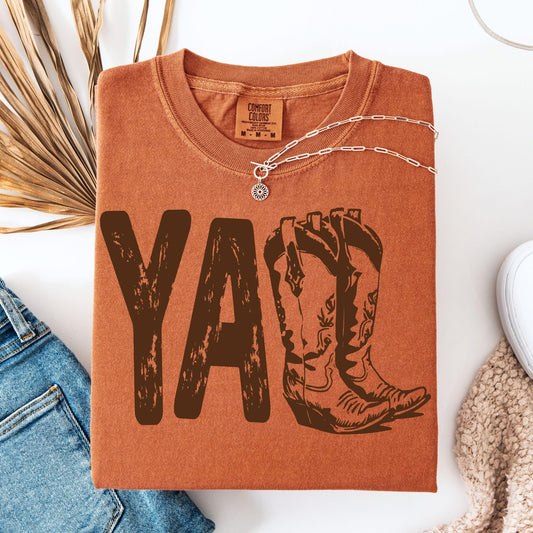 Yall Cowgirl Boots Western Comfort Colors Graphic Tee