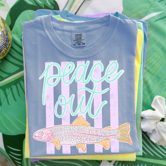 Peace Out Trout Summer Comfort Colors Graphic Tee