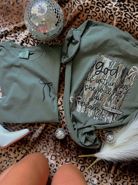 God is Within Her Camo Faith Comfort Colors Graphic Teem