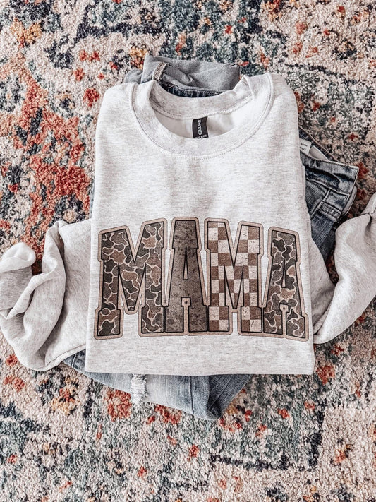 Retro Camo & Checkered Mama Trendy Sweatshirt