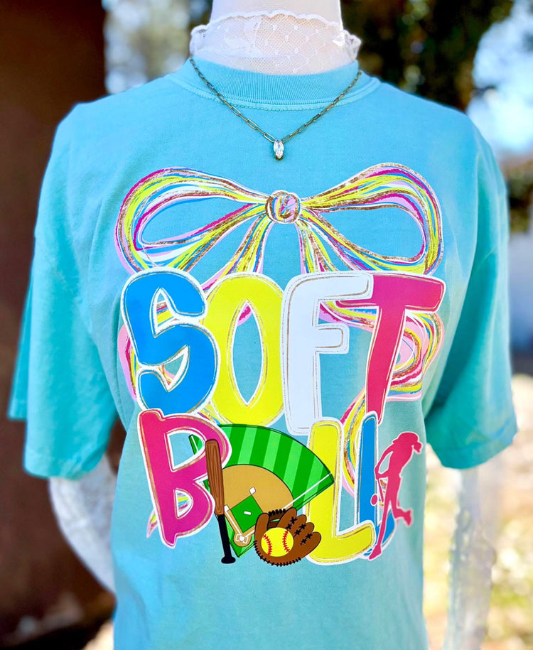Neon Softball Coquette Comfort Colors Graphic Tee
