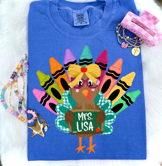 Teacher Turkey Personalized Thanksgiving Comfort Colors Graphic Tee