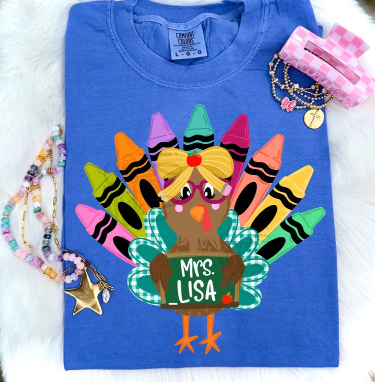 Teacher Turkey Personalized Thanksgiving Comfort Colors Graphic Tee