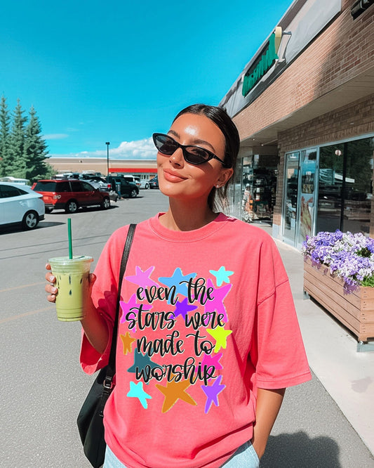 The Stars Were Made to Worship Faith Comfort Colors Graphic Tee