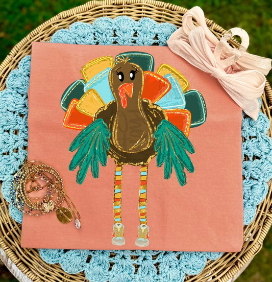 Preppy Turkey Thanksgiving Comfort Colors Graphic Tee