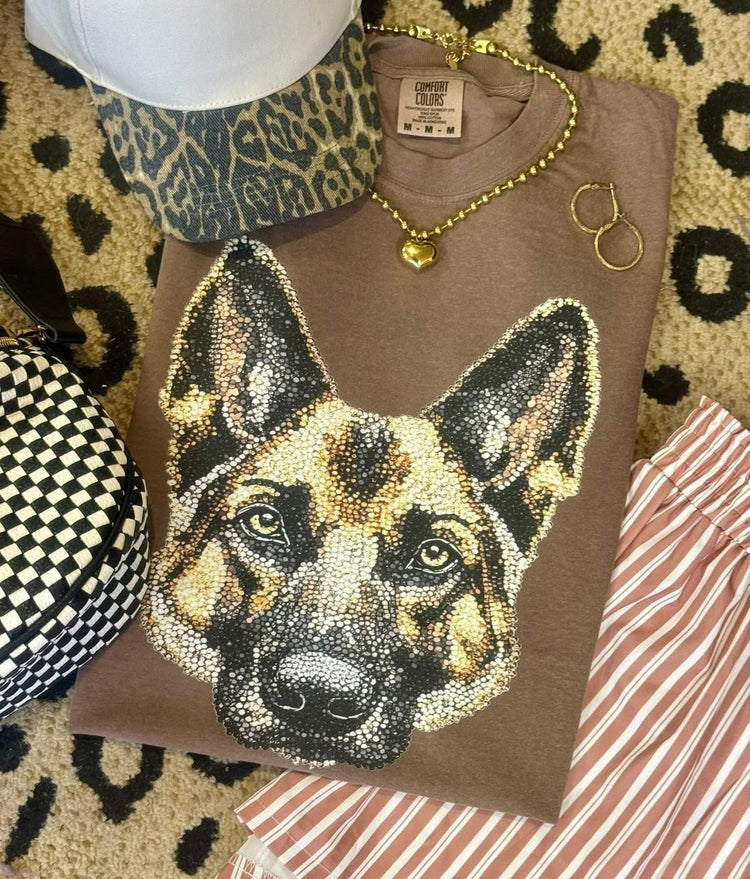 Faux Rhinestone German Shepard Comfort Colors Colorblast