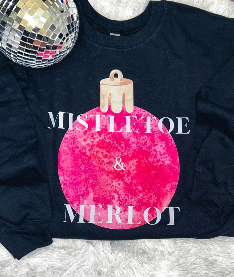 Mistletoe and Merlot Preppy Pink Christmas Sweatshirt