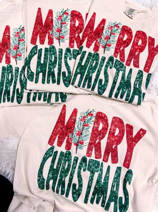 Merry Christmas Holly Comfort Colors Graphic Tee
