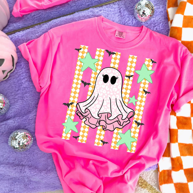 Neon Ghost Stripes Halloween Comfort Colors Graphic Tee