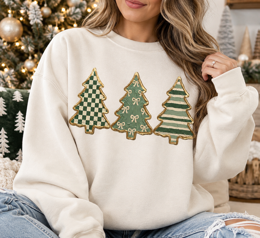 Christmas Trees Green Faux Painted Christmas Sweatshirt