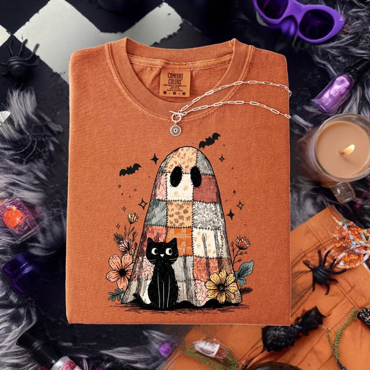 Patchwork Ghost Halloween Comfort Colors Graphic Tee