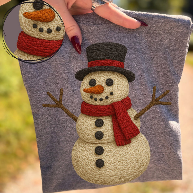 Vintage Faux Yarn Snowman Christmas Graphic Tee