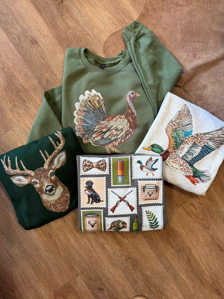 Faux Rhinestone Turkey Camo Hunting Sweatshirt