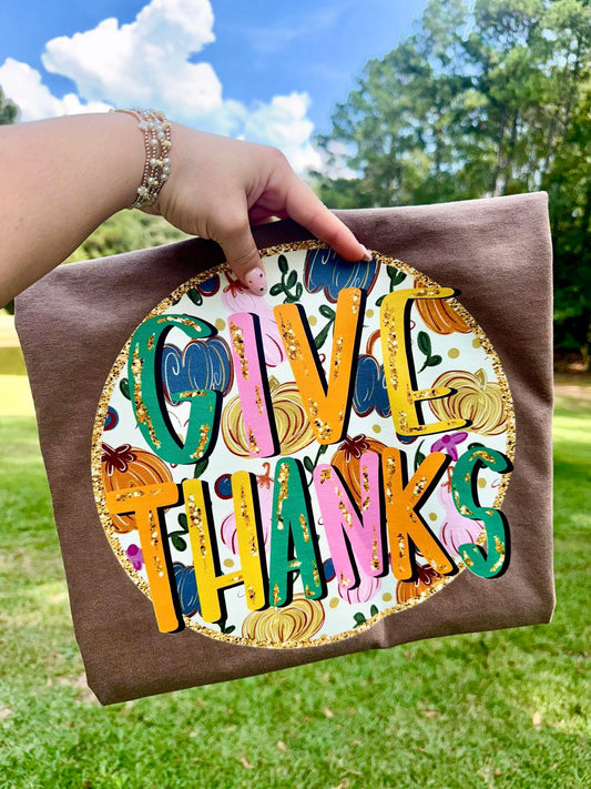 Give Thanks Thanksgiving Comfort Colors Colorblast Graphic Tee