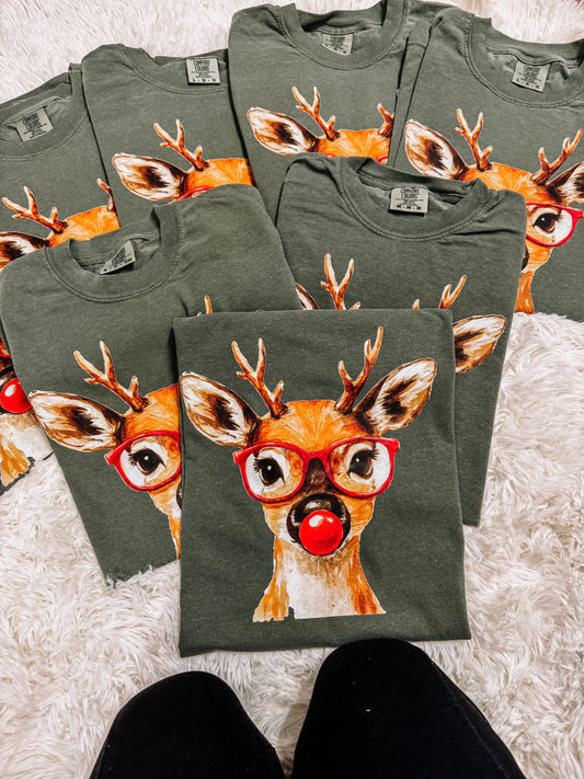 Watercolor Vintage Rudolph Trendy Christmas Comfort Colors Graphic Tee