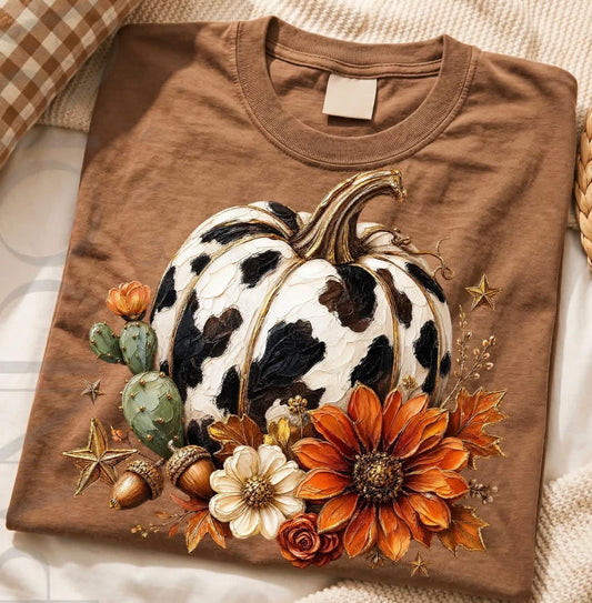 Faux Painted Cowhide Pumpkin Comfort Colors Graphic Tee