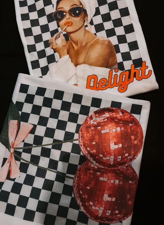 Checkered Sequin Cherry Valentines Comfort Colors Graphic Tee