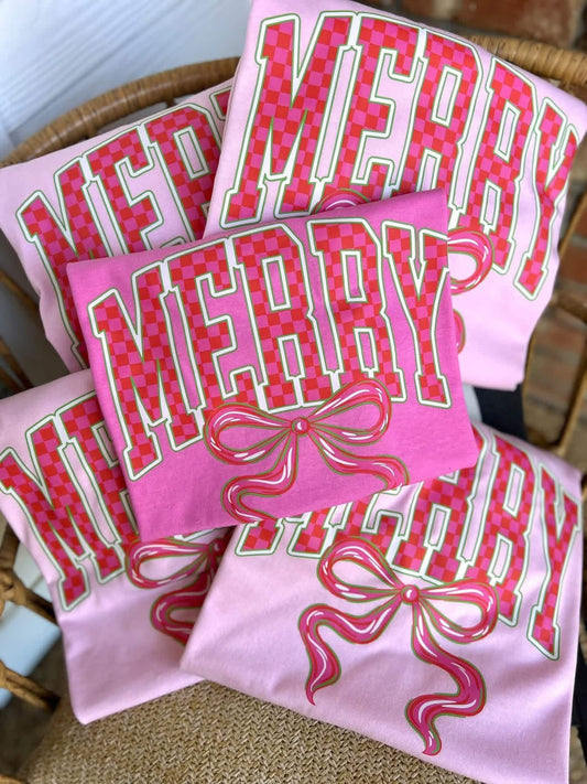 Pink Merry Christmas Comfort Colors Tee